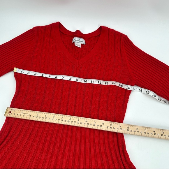 J HOWARD Red Sweater Dress Womens L Ribbed Cable Knit  Fit & Flare 3/4 Sleeves - Picture 5 of 10